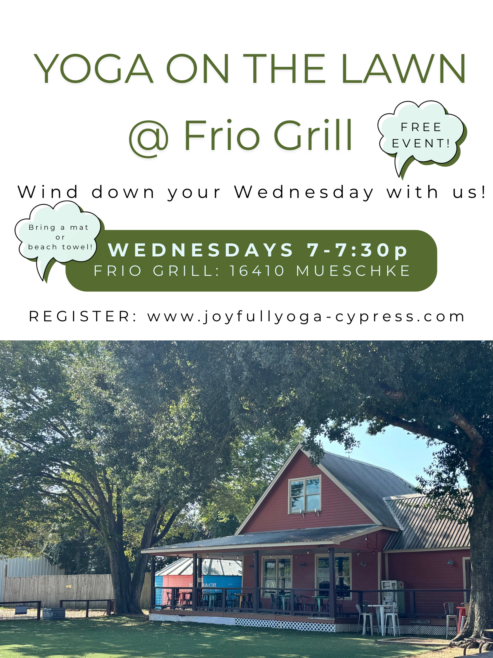 Yoga on the Lawn at Frio Grill flyer